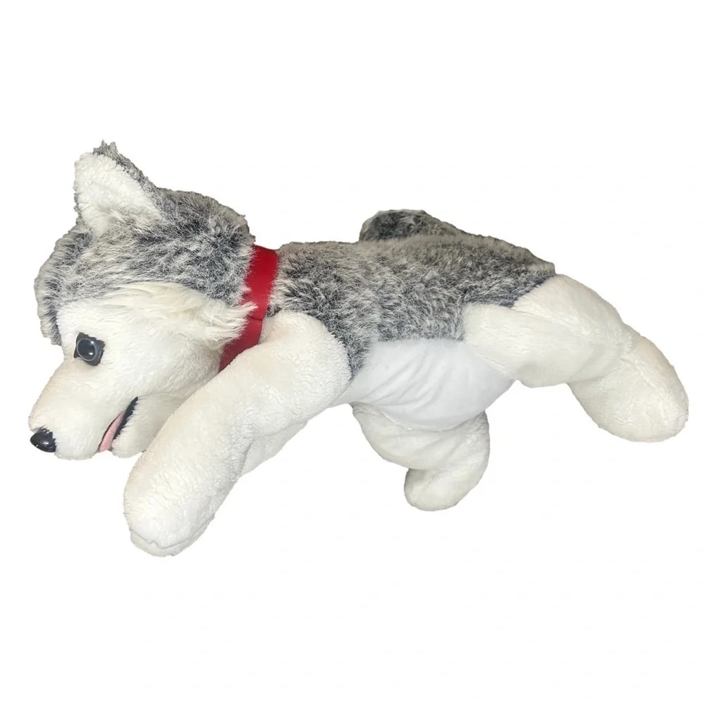Vintage Husky Dog Wolf Plush Blue Eyes Realistic Stuffed Animal 24” Plastic Nose